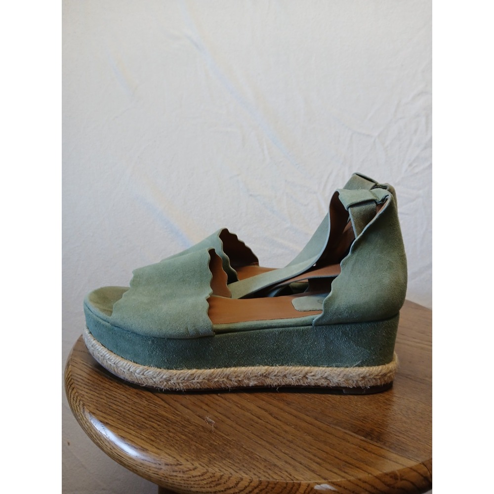 Chloe Sage Green Suede Espadrille Platform Wedges - Picture 5 of 9